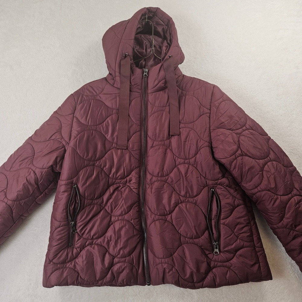 Serra Womens Burgundy Quilted Puffer Jacket Hooded Full Zip Wine Red Size S